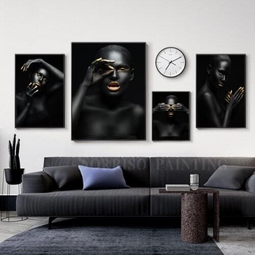 Nordic African Black Woman Girl Modern Canvas Painting Prints Wall Art Hallway Pictures Living Room Home Dining Decor Posters