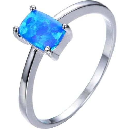UFOORO wedding ring Finger Beautiful Jewelry Romantic square opal Ring For girl gift G006