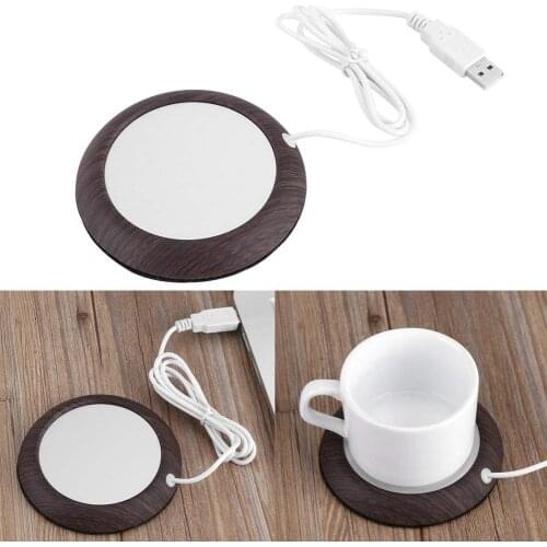 USB Wood Grain Cup Warmer Heat Beverage Mug Mat Office Tea Coffee Heater Pad for Office Home(dark wood)
