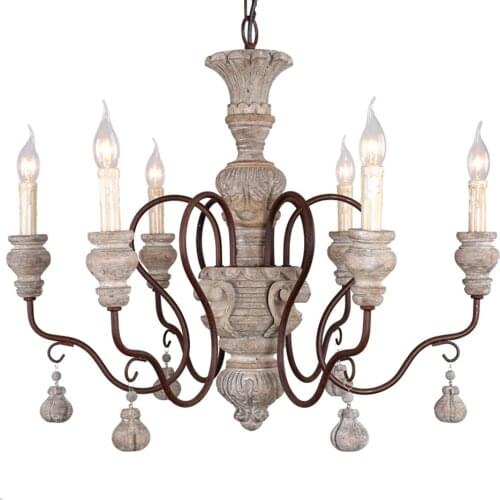Vintage Wood Chandelier Lighting Rustic Candle Chandeliers Light lustres de cristal for Living Dining Room Home Hotel Decor