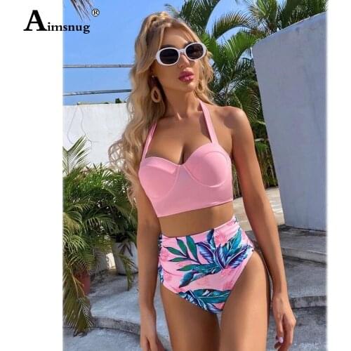 High Waist Women Bikini Sets Model Flower Print Two Pieces Swimwear 2021 Sexy Push Up Bathing Suit Femme biquini Swimsuits