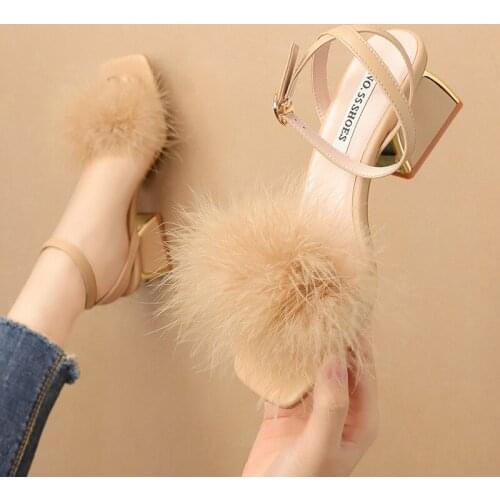 Women sandals PU Buckle Strap 5CM Square heel High heels Pointed Toe Shallow women shoes sandalias mujer 2020 size 35-42