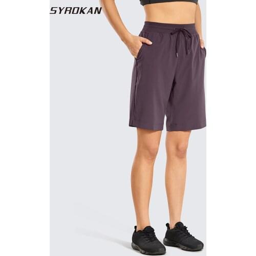 SYROKAN Womens Quick-Dry Athletic Shorts Elastic Waist Workout Casual Shorts with Side Pockets - 9 Inches