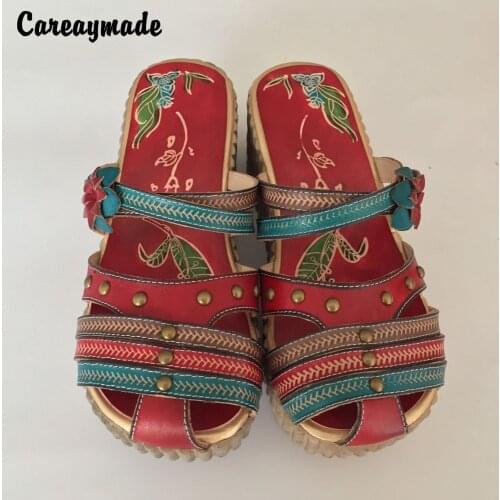 Careaymade-Folk style Head layer cowhide pure handmade Carved shoes, the retro art mori girl shoes,Womens casual Sandals 958-10