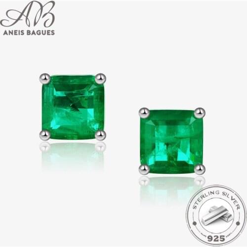 Aneis Bagues Luxury 925 Sterling Silver Square Emerald Gemstone Earrings Wedding Cocktail Fine Jewelry Wholesale Drop Shipping