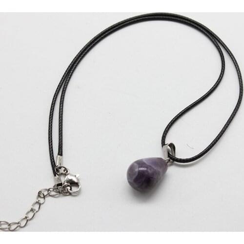 Summer Ladies 22*13mm Water Drop Pendant Healing Purple Crystal Natural Semi-precious Stone Necklace and Exquisite Gift