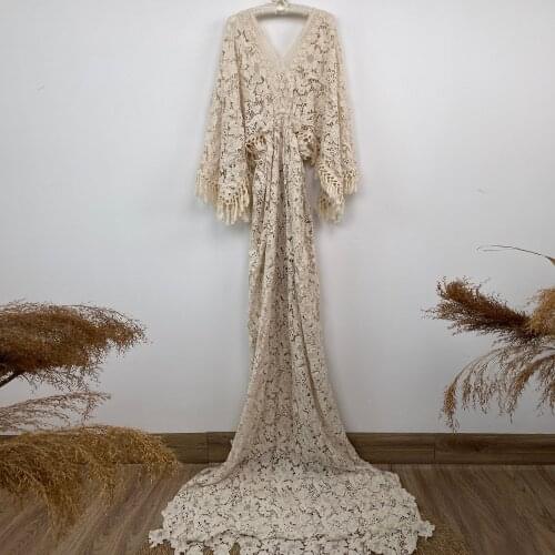 DON&JUDY Boho Photoshoot Wedding Party Anniversary Dress Embroidery V Neck Long Train 2021 New Long Sleeve Bridal Maternity Gown