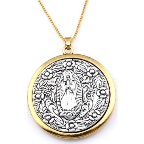 1Pcs Two-Tone San Judas Tadeo Ruega Por Nosotros Alloy Charms Pendant Necklaces Jewelry DIY 23.6 Inches Chains A-561d