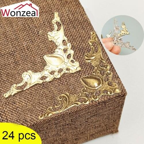 24PCS Wonzeal Metal Antique Corner Brackets Box 41mm Menus Photo Frame Furniture Embellishments Protector Hardwar Accessories