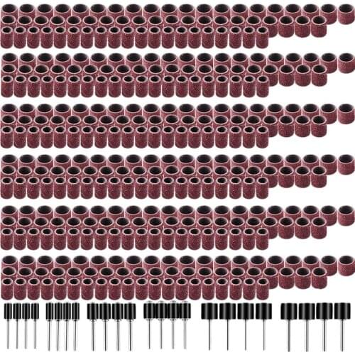 384 Pieces Drum Sander Set Including 360 Pieces Nail Sanding Band Sleeves and 24 Pieces Drum Mandrels for Rotary Tool