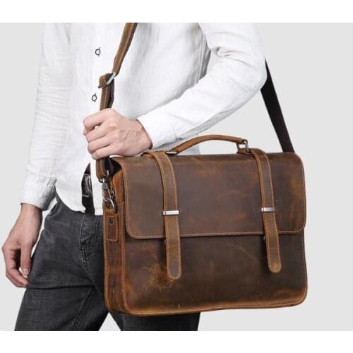 Free Shipping,Brand men real cowhide handbag.genuine leather business briefcase,vintage Crazy leather bag.luxury 14 laptop bag