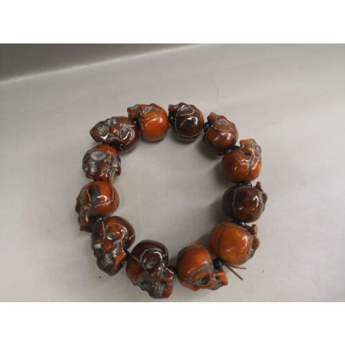 Tibet HANDMADE natural yak horn Carve into a skeleton Bead hand String Bracelet