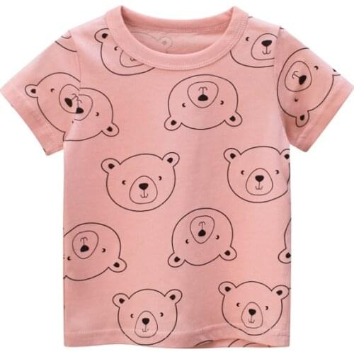 HT Girls Baby Clothing Children Cotton T-Shirts New Arrive 2021 Bear Print Kids Tops Short Sleeve Summer Tee