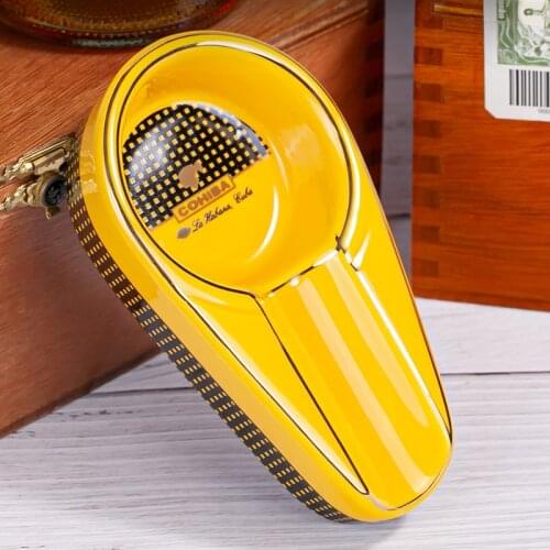 COHIBA Ceramic Cigar Ashtray Round Ash Slot Single Cigar Holder Ash Tray Pocket Travel Cigarette Cigar Accessories Gift for Men