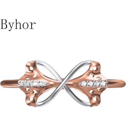 Byhor Solid 14K White+Rose Gold 0.032ct H/SI Single Cut Natural Diamonds ring Wedding Women Fine Jewelry Trendy bowknot кольцa