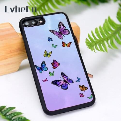 LvheCn Silicone Rubber Phone Case Cover for iPhone 6 6S 7 8 Plus X XS XR 11 12 Mini Pro Max Butterfly Sky