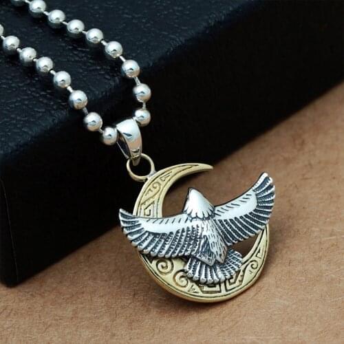 MetJakt 925 Sterling Silver Pendant for Necklace & Eagle and Moon Pendant for Cool Men Vintage Punk Personality Style Jewelry