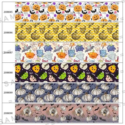 Cute Pumpkin Printed Grosgrain/Satin Ribbon 5 Yards 25mm/38mm/50mm/75mm for Halloween Party Gift Wrap 200808 2008090