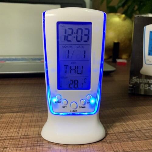 Multifunction Blue Backlight Digital Clock Backlight Calendar Temperature Thermometer LCD Screen Display Music Chime Alarm Clock