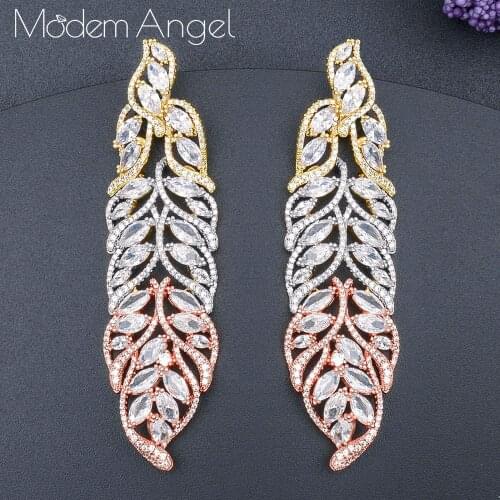 ModemAngel Clear Mirco Pave Leaf Water Drop Dangle Earring Great Design Cubic Zirconia Fashion Earring brincos para as mulheres