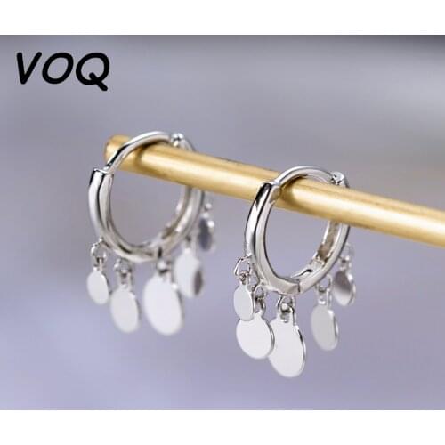 VOQ 925 Sterling Silver Disc Tassel Earrings Earrings Punk Jewelry Women Girl Friendship Gift