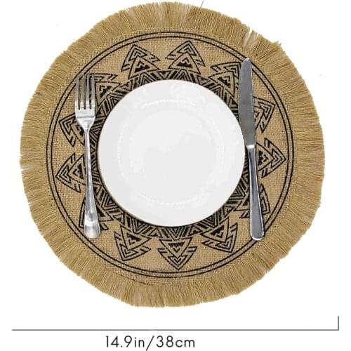 Hot Round Placemats Set of 4 Boho Woven Jute Table Mats with Pompom Tassel for Dining Room Kitchen Table Decor