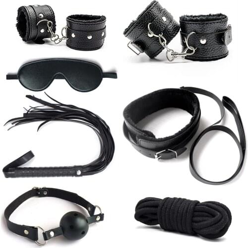 NUANQIN Hot-selling Black Beginner’s Dream Bondage Kit Sex Toys (7 Pieces) SM Bondage Adult Toys