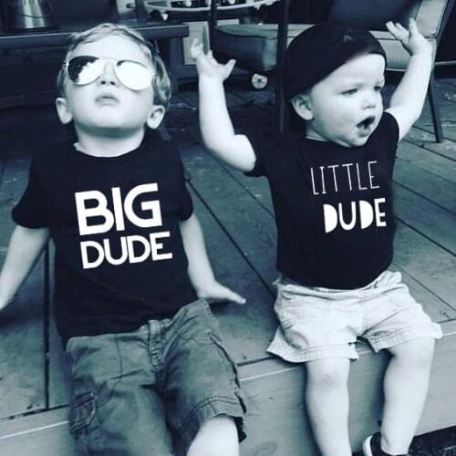 Big Dude and Little Dude Family Matching Outfits Brother Sister Summer Tshirt Baby Boys Big Sister T-shirt Summer Kid Top Tees