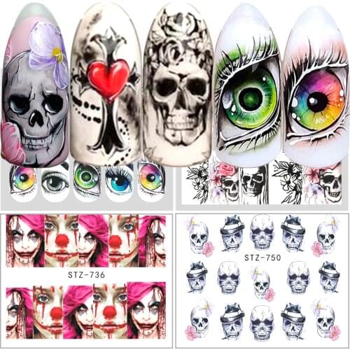 Full Beauty Nail Sticker Skull Halloween Water Transfer Sticker Decal Flower Sexy Nail Design Slider Decoration Tip TRSTZ731-755