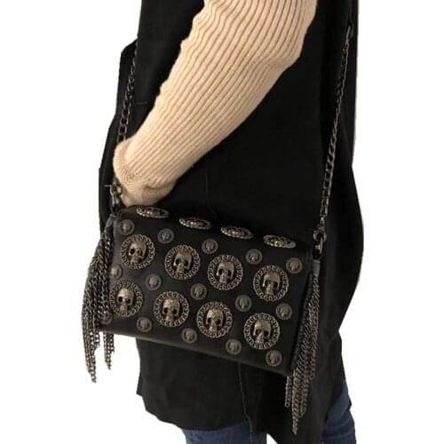 European and American casual leather bag personality skull rivet single shoulder crossbody bag shopping bag woman bag lady purse
