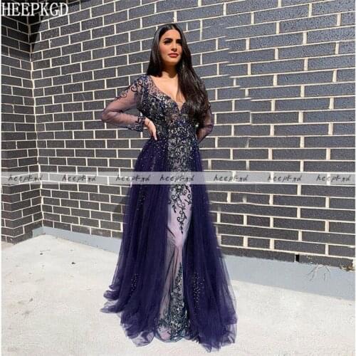 Customize Luxury Dubai Evening Dress Exquisite Crystal Mermaid Long Formal Dresses Long Sleeves See Through Back Sexy Prom Gown