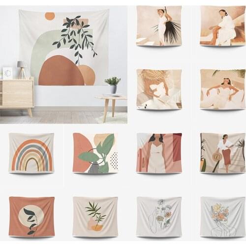 Nordic Style Morandi Color Abstract Plants and Women Series 100% Polyester Fabric Tapestry Livingroom Decor Crafts