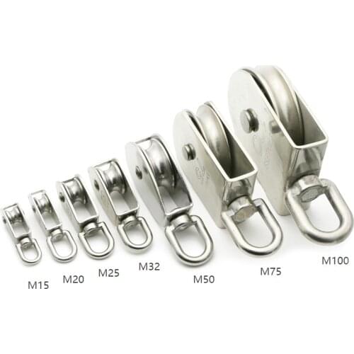 M15 M20 M25 M32 M50 M75 M100 SUS304 Pulley Steel Wire Pulley Single Sheave Wheel Swivel Lifting Rope Pulley Block 35KG-400KGS