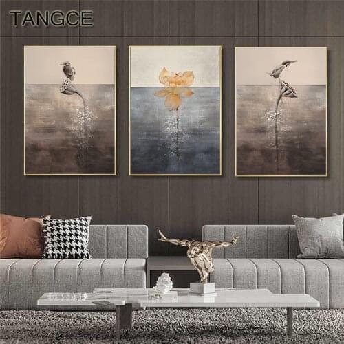 Meticulous Painting Bird Lotus Wall Poster Abstract Landscape Canvas Posters Retro Picture Print Japanese Korean Wall Decoration