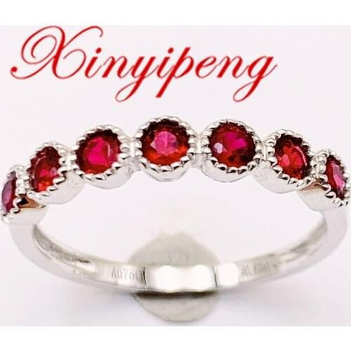 Xin Yipeng Fine Gem Jewelry Real 18K White Gold Rose Gold Inlaid Natural Ruby Ring Engagement Wedding Anniversary Gift for Women