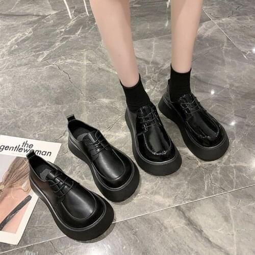 Womens shoes fashion small leather shoes platform heel sexy autumn new retro platform lace-up shoe single shoe