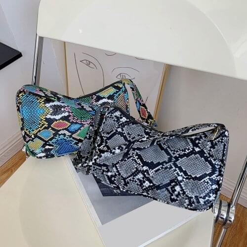 Vintage Women Snake Pattern Shoulder Underarm Bag Casual All-match Elegant Lady Small Handbags Purse PU Leather Top-handle Bags