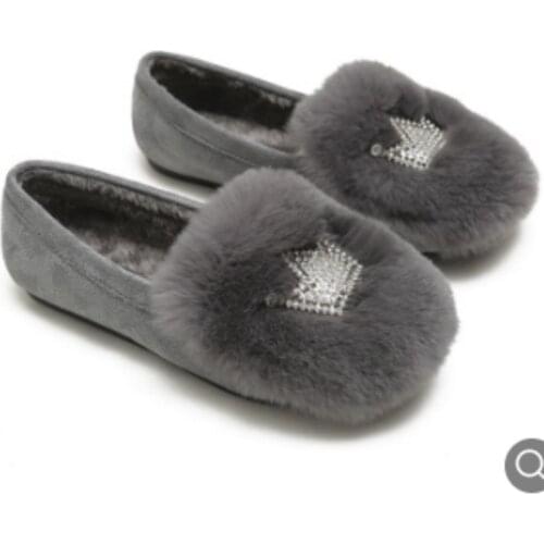 Femininos Artificial Fur Winter Flats Round Toe Flock Warm Slip-ons Velvet Shoes With Cute Rhinestones Red Black 43 34 2020 New