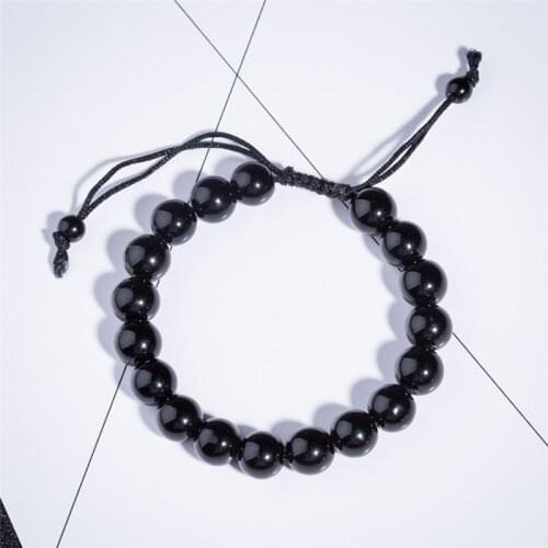 1pc Bracelet Healthcare Slimming Product Round Black Bracelet Adjustable Obsidian Bracelet Weight Loss 10mm Black Stone Bracelet