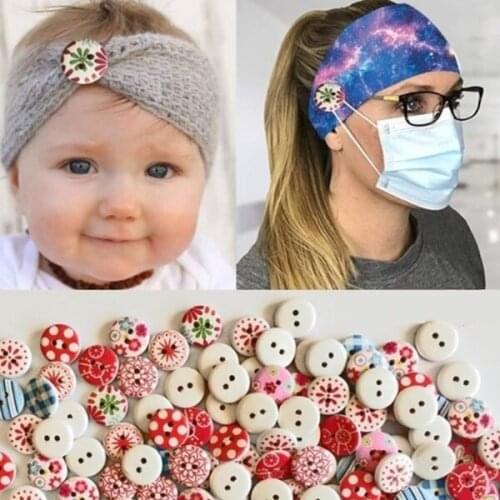 100Pcs 2 Holes Mixed Round Pattern Wood Buttons Scrapbooking Fastener Masks Accessories