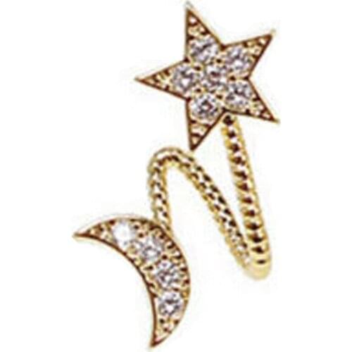 2 Color Ctystal Moon And Star Ear Cuff Earrings For Women Fine Jewelry Trendy Simple Glitter Accessories