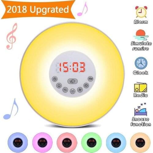 2018 Upgrated Sunrise Sunset Wake Up Clock LED Digital Alarm Clock FM Radio Electronic Desk Clock Nixie Table Watch Night Light
