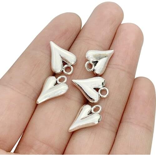 30 x Antique Silver Color Heart Charms Pendants Beads Double Side for Necklace Bracelet Jewellery Making Accessories 16x11mm