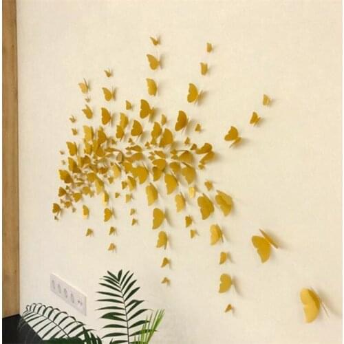 48 Pieces Wall Stickers Solid Color 3D Butterfly Decorative Paper Wall Decor Indoor Ornament for Home Decoration Stickers Poster