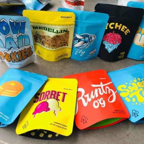 50/100 Pcs Cookies Bag California Mylar Resealable 3.5g Packaging Stand Up Pouches Customized Your Design Gummy Candy Packaging