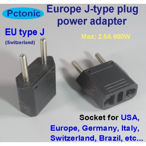 PCTONIC Switzerland Europe travel power adapter plug converter Adapter type J to EU China AC wall socket adapter
