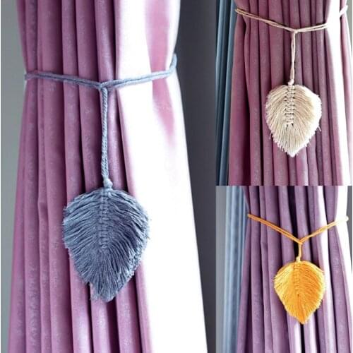 Boho Macrame Curtain Strap Cotton Thread Leaf Ornaments Curtain Tieback Buckle