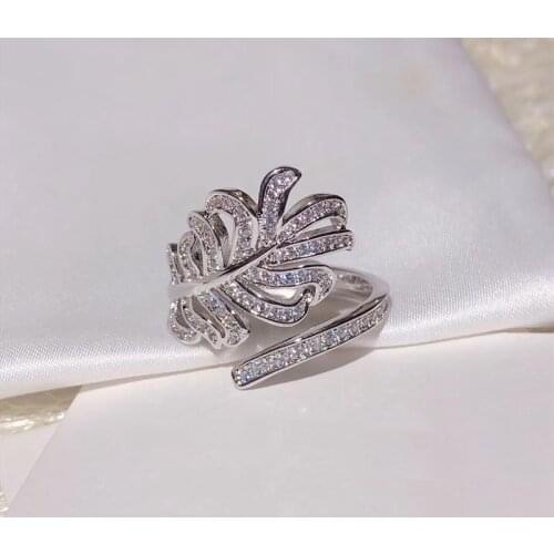 Brand Pure 925 Sterling Silver Jewelry For Women Feather Rings CZDiamond Rings Wedding Jewelry Engagement Branch Ring Luxury