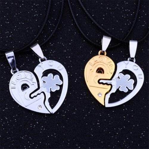 Stainless Steel Heart Lock Key Paired Pendant Necklace Women Leather Rope Chain Clover Choker Couple Jewelry Party New Year Gift