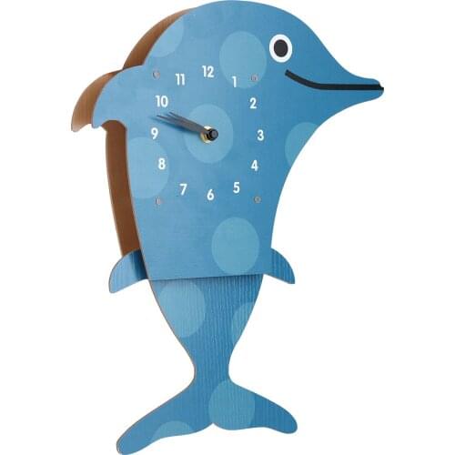 Cartoon Animal Clock Swinging Dolphin Clock Wooden Wall Clock Clock for Kids Room Living Room Home Decor Gift for Kids